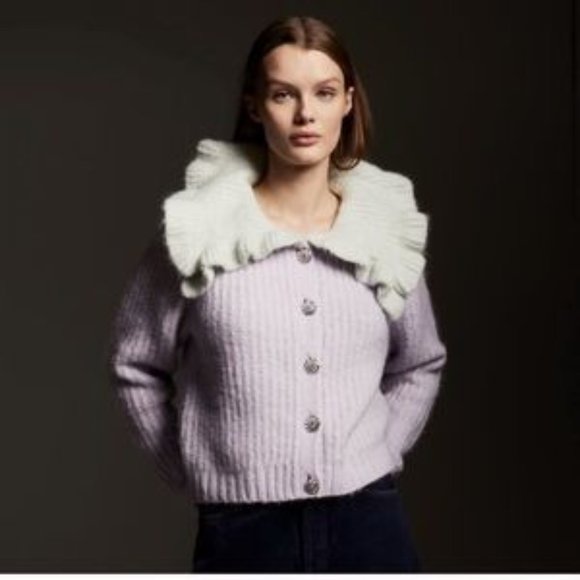 NWT ZARA Bib Collar Jewel Button Knit Cardigan - Picture 2 of 6